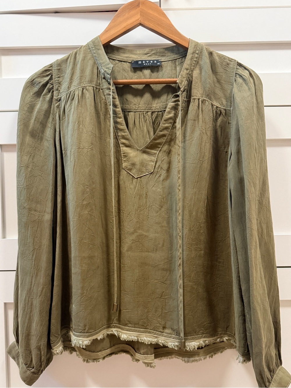 Maven West Olive Green Long-Sleeve Blouse
